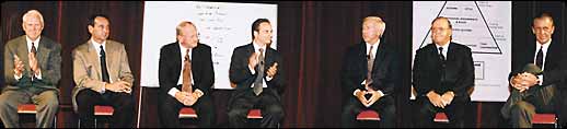 Picture of Bo Schembechler - Michigan football legendary coach, Bill Walsh, Mike Krzyzewski Coach K, Scotty Bowman, Pat riley & Robert Evangelista at one of The Business of Winning Leadership Symposiums. 